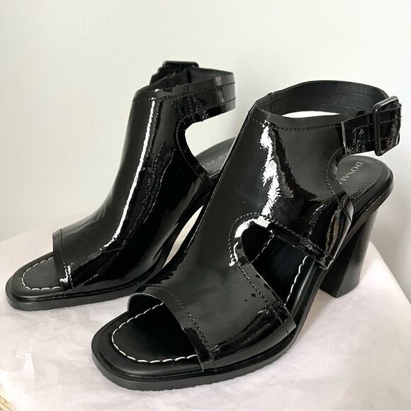 Donald Pliner Emiko Patent Leather Black Open Toe Heels Womens 8.5 New in box - Picture 2 of 8
